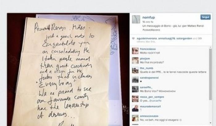 Bono Vox scrive a Matteo Renzi Bono Vox scrive a Matteo Renzi