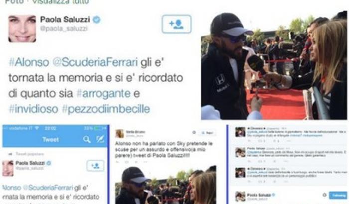 La Saluzzi su twitter: Alonso imbecille. Sky la sospende La Saluzzi su twitter: Alonso imbecille. Sky la sospende