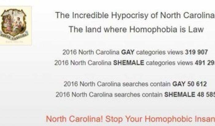 Contro la legge anti-gay, sito per adulti oscura i video porno in North Carolina