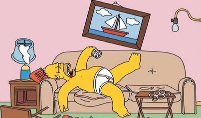 Homer Simpson tenta di montare un divano Ikea